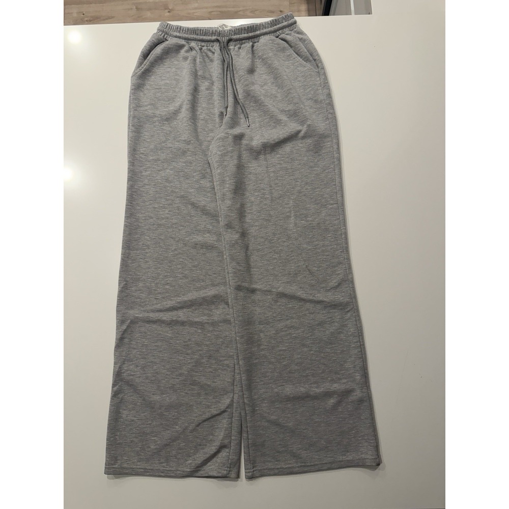 Indero Womens Heather Gray Wide Leg Lounge Sweatpants Large Pockets Drawstring